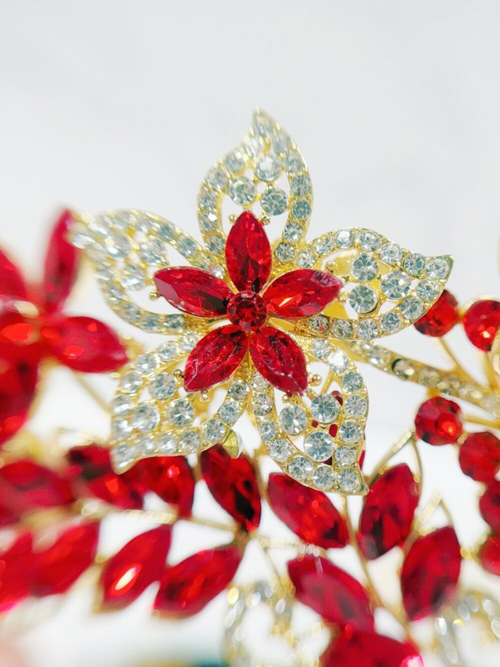 Red Crystal Butterfly Tiara Crown Gold Tone Pageant Prom Wedding Headpiece - Picture 6 of 8